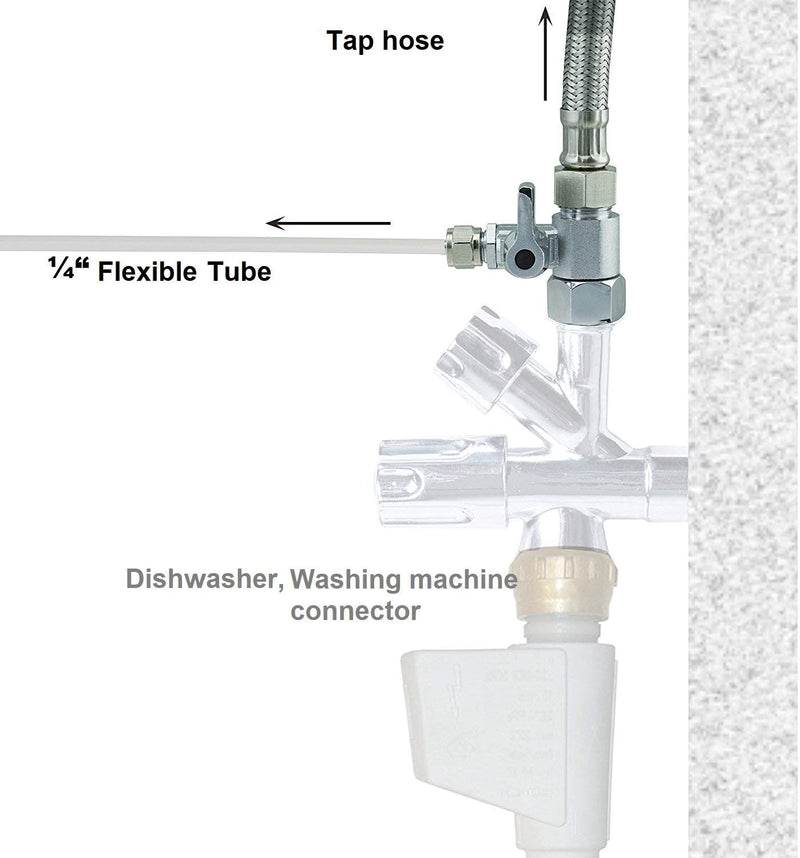 3 Way Angled Stop Valve - 1/2" F x 1/2" M x 1/4" Push Fit - Filter Flair