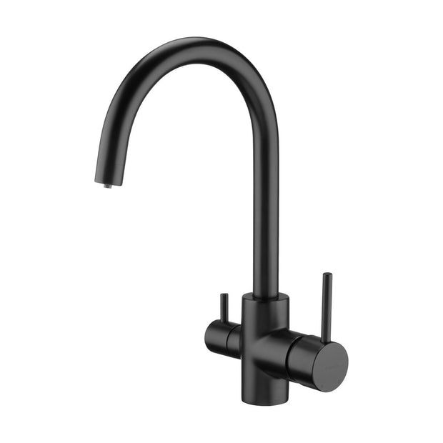 Deante Swan Neck 3 Way Filtered Water Tap in Matt Black - Filter Flair