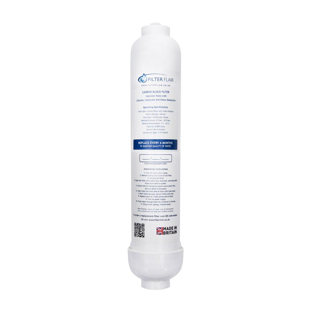 Filter Flair 1 Micron Carbon Block Water Filter with Scale Inhibitor - 1/4" Push Fit - Filter Flair