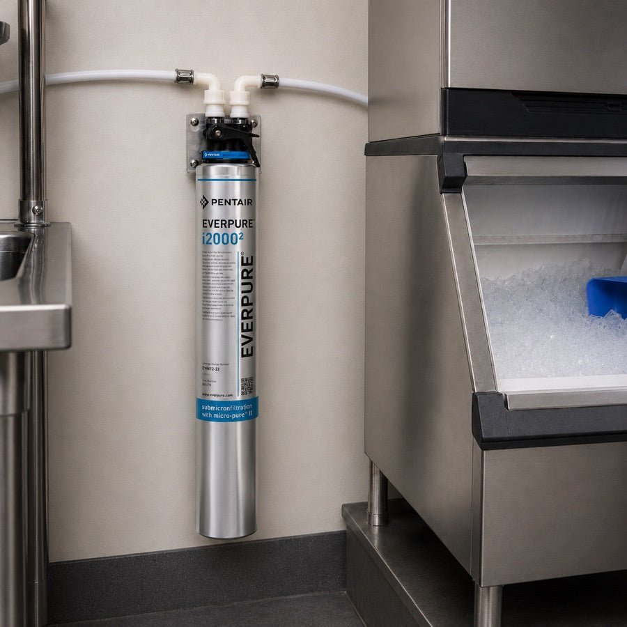 Everpure filtration system installed beside a commercial ice machine