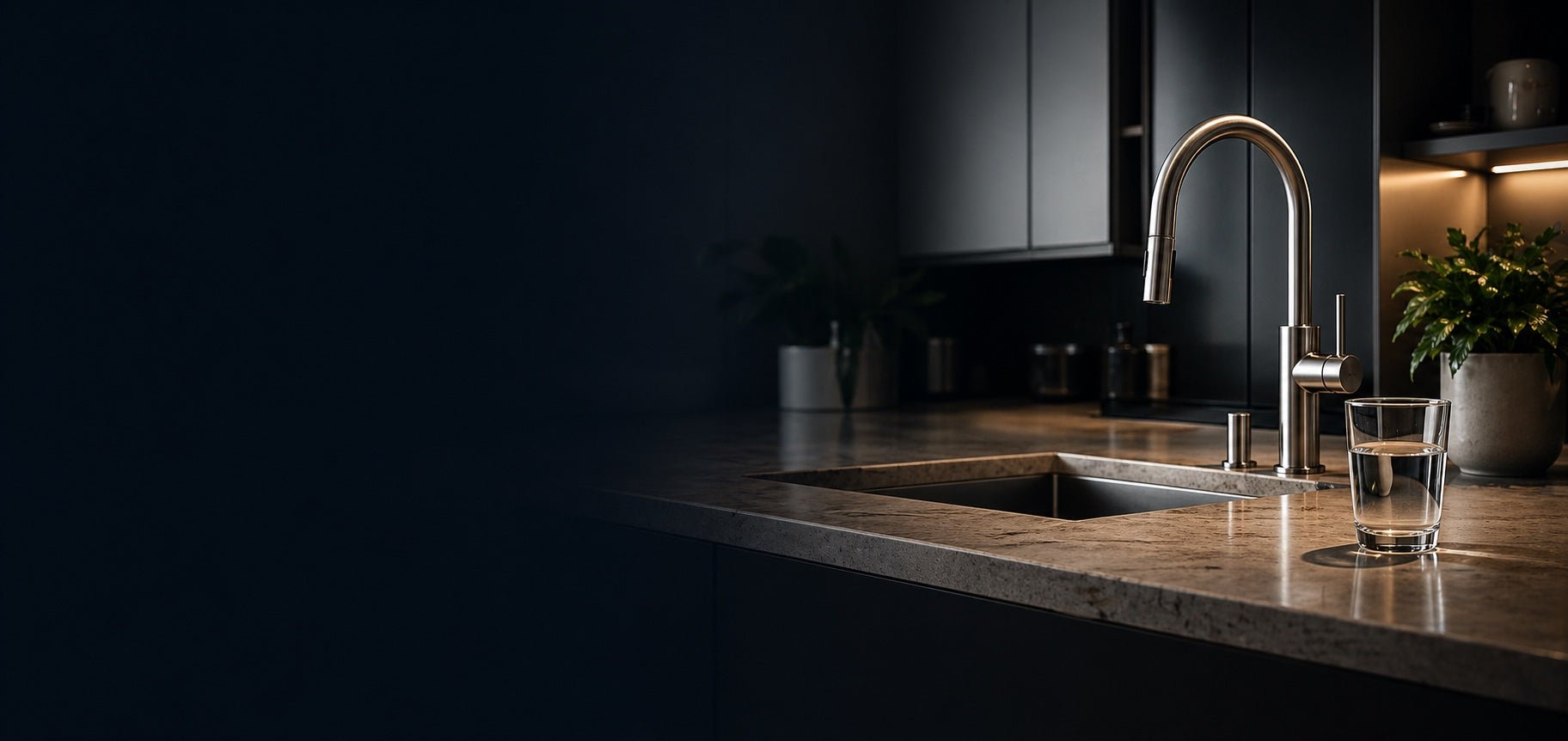 Kitchen sink with filtered water tap